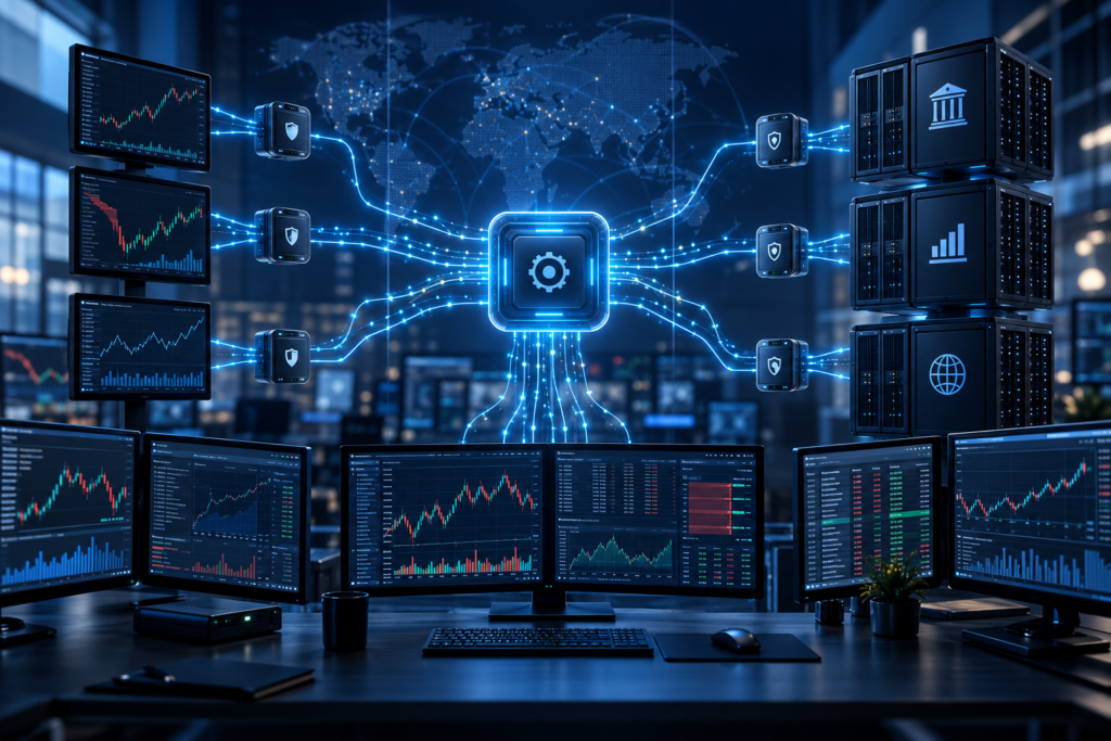 Trading platforms connected securely to broker APIs and institutional market-data systems.